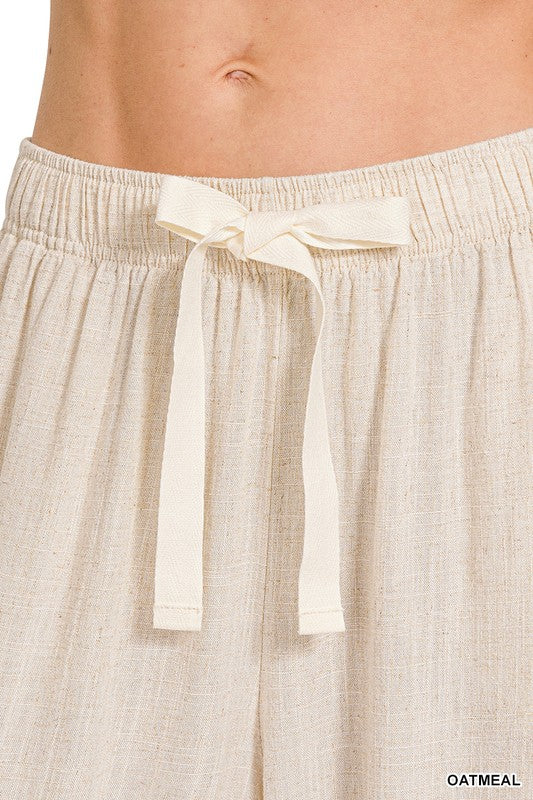 Linen Blend Elastic Waist Pant
