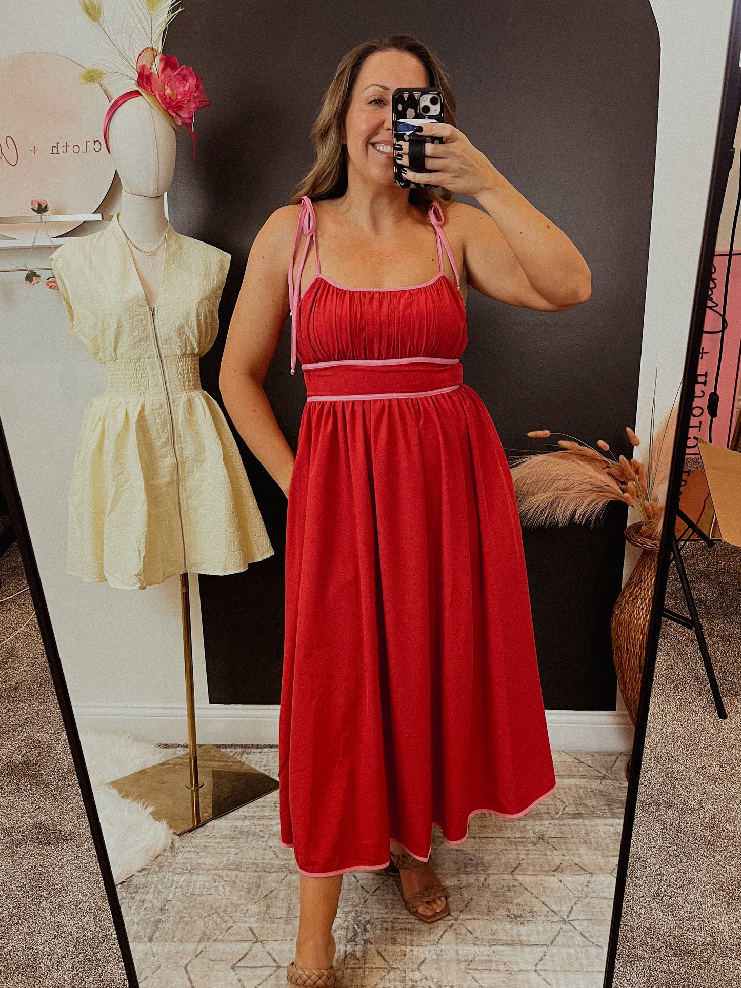 Red Maxi Dress with Pink Trim