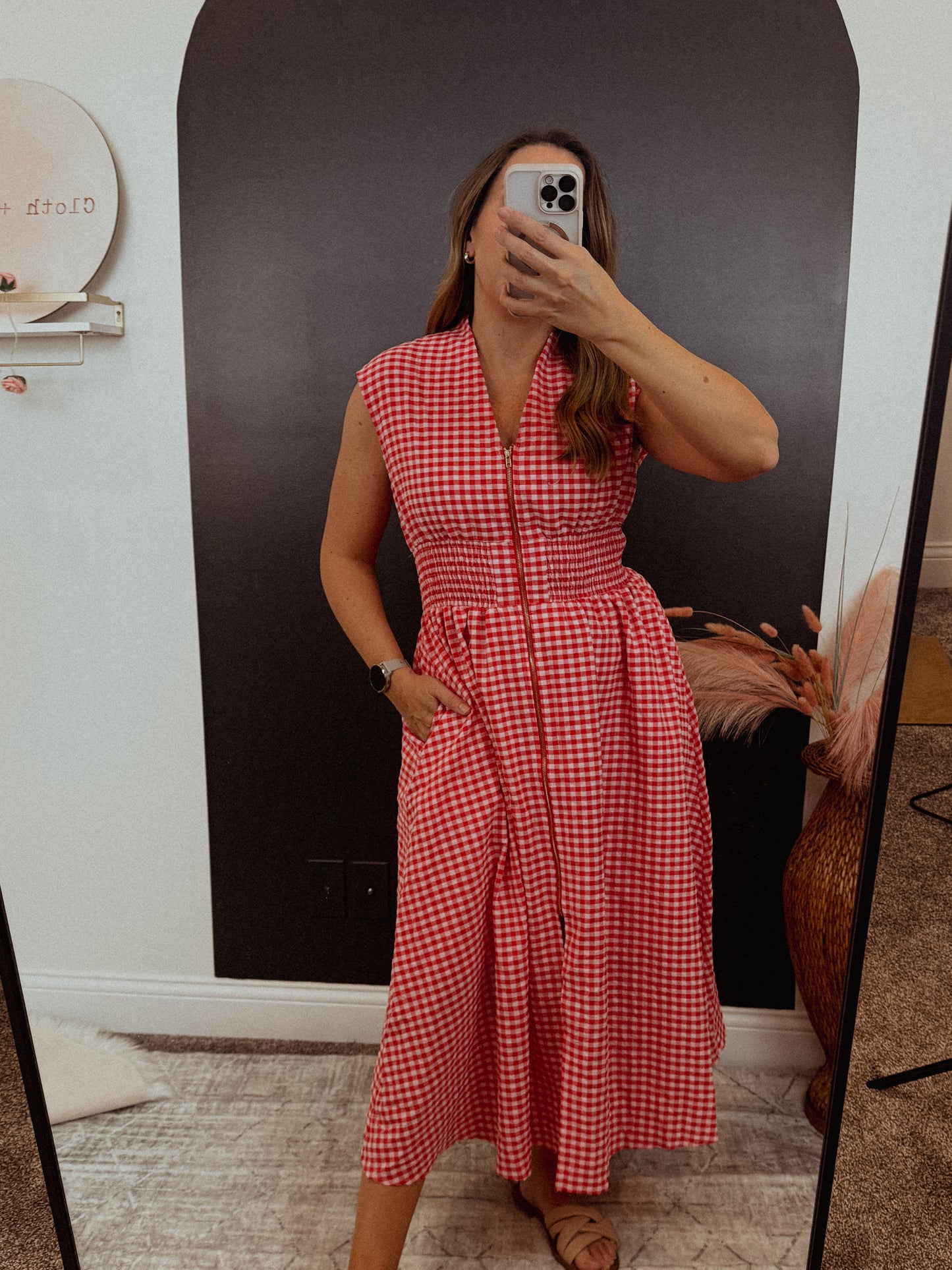 Red Gingham Zip Up Dress