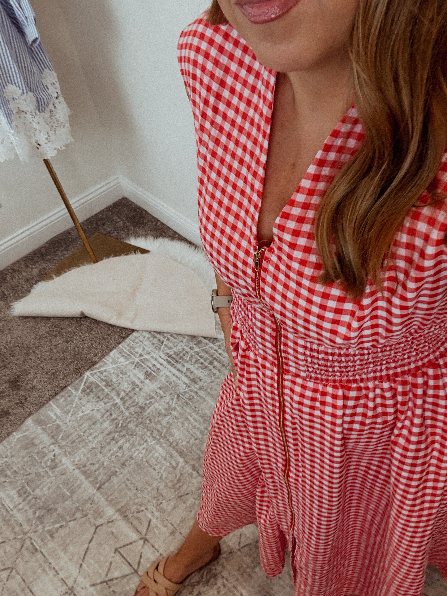 Red Gingham Zip Up Dress