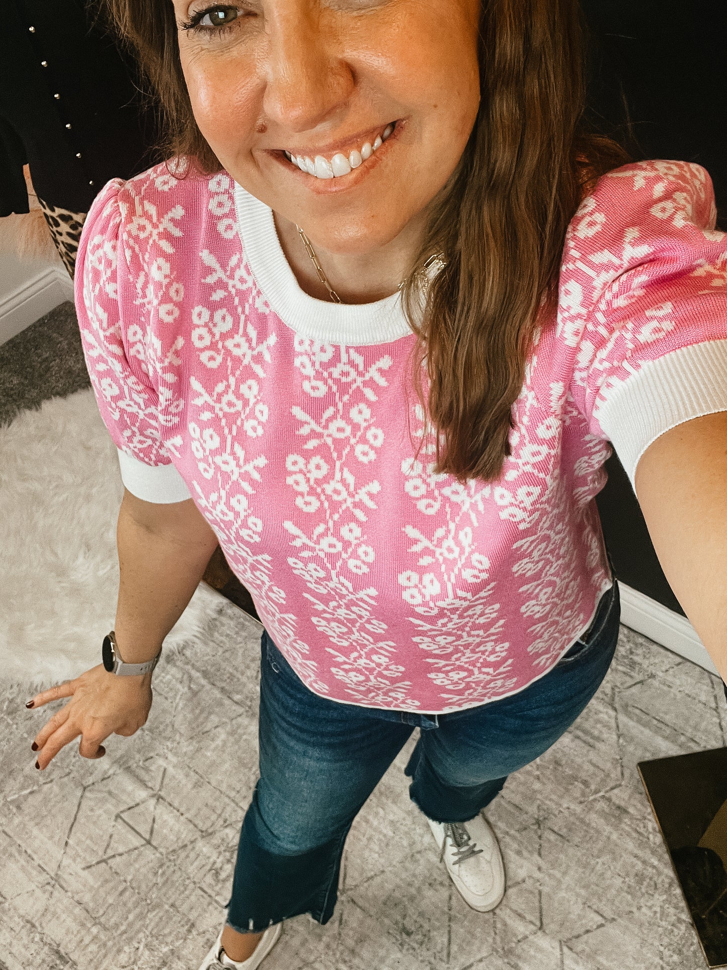 Pink Floral Sweater