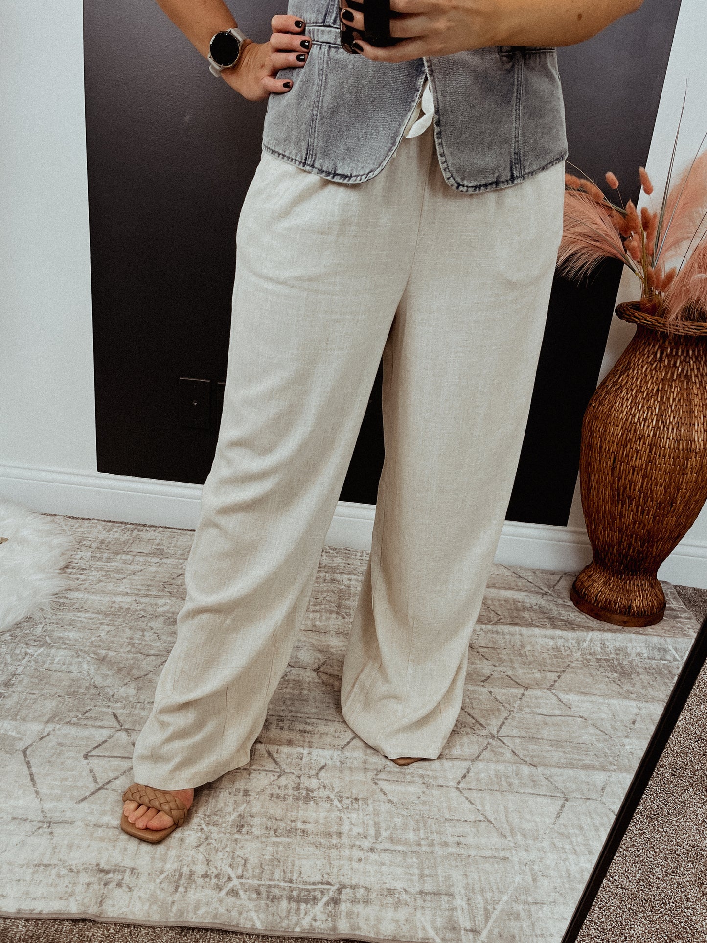 Linen Blend Elastic Waist Pant