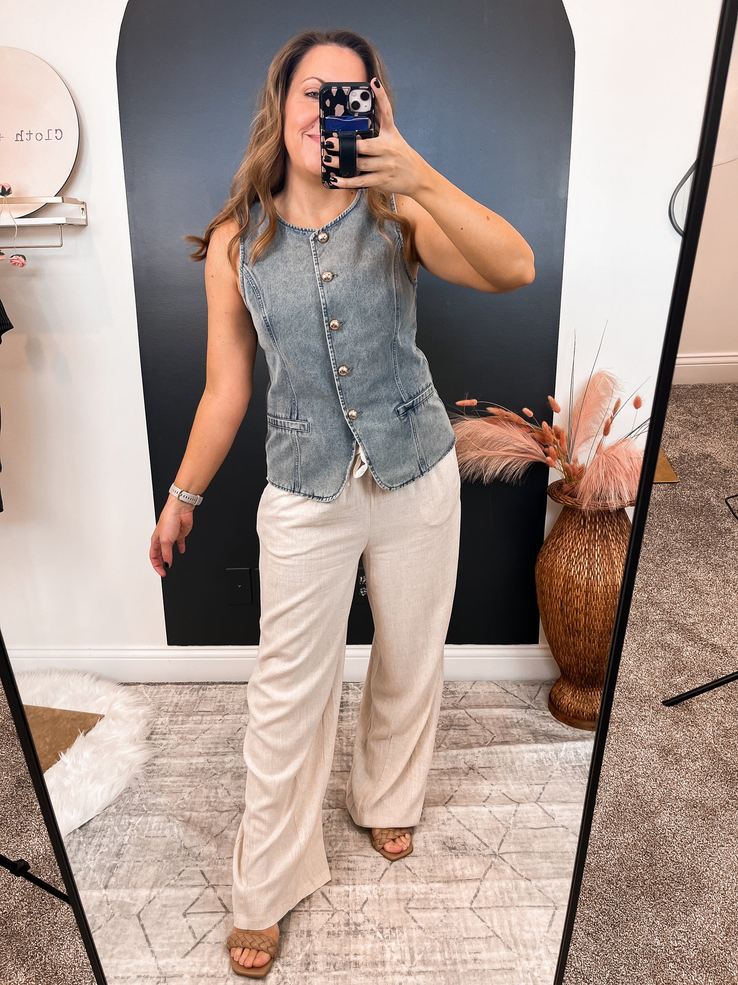 Linen Blend Elastic Waist Pant
