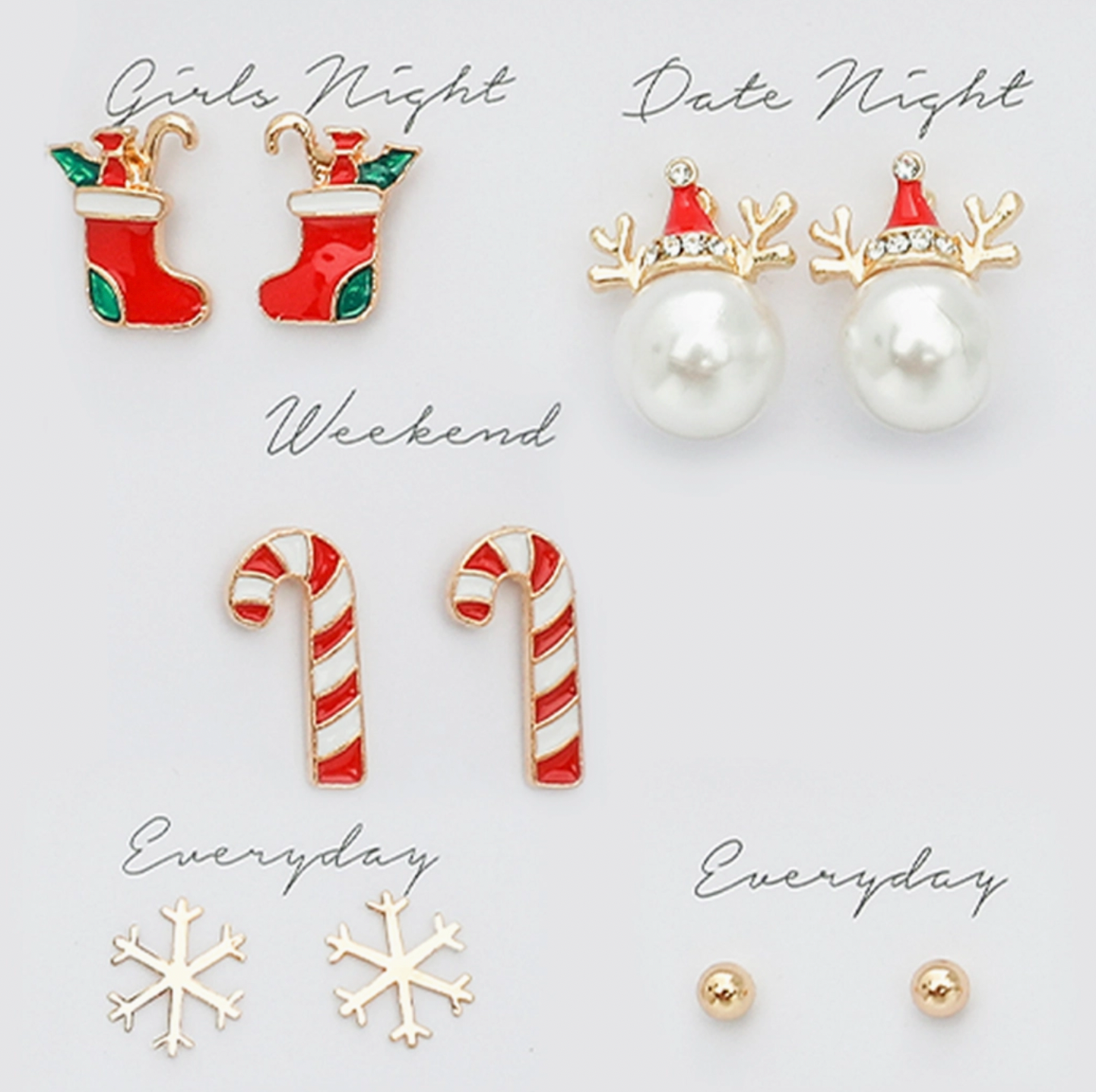5 Pairs of Holiday Themed Stud Earrings