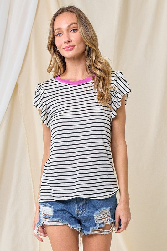 Ruffle Sleeve Striped Top