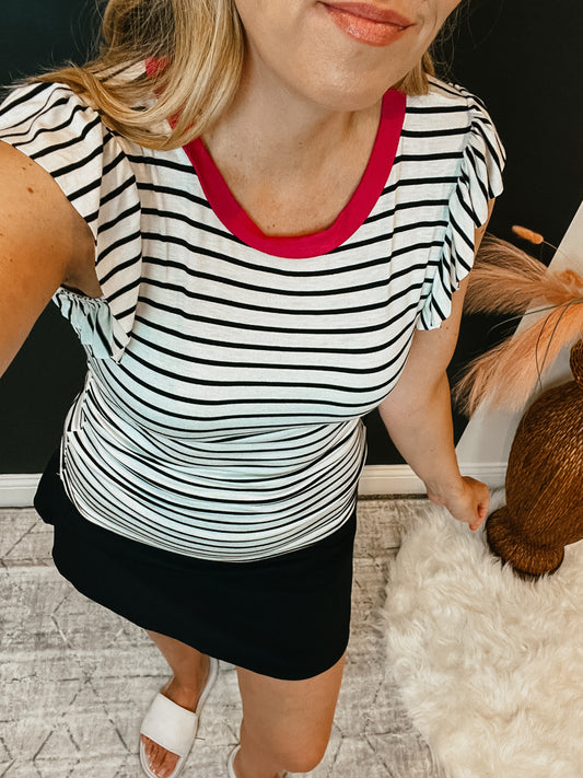 Ruffle Sleeve Striped Top