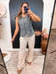 Linen Blend Elastic Waist Pant