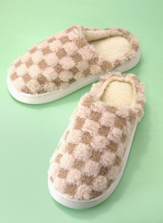 Plush Checker Cozy Slippers