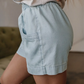Light Denim Elastic Waist Casual Shorts